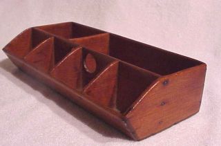 Vintage Antique Handcrafted Wood Office Desk Top Pen Clips Organizer Caddy Tray