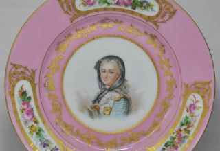 Antique Sevres Style Hand Painted Plate Portrait of Marie Leczinska 2