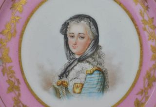 Antique Sevres Style Hand Painted Plate Portrait of Marie Leczinska 3