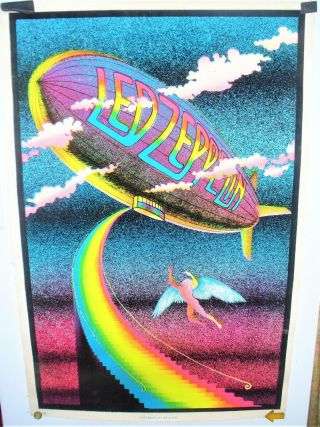 Vintage Led Zeppelin Poster Stairway To Heaven Neon Blacklight 1970s Psychedelic