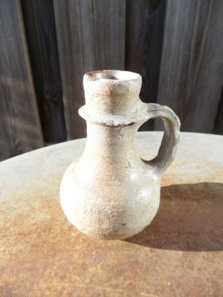 Small German Stoneware Oil Jug Flask,  Bellarmine Era,  1500’s