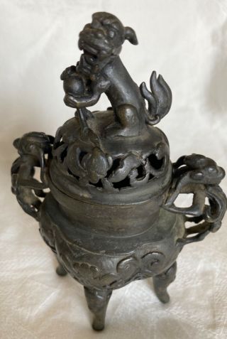Antique Bronze Foo Dog Incense Burner