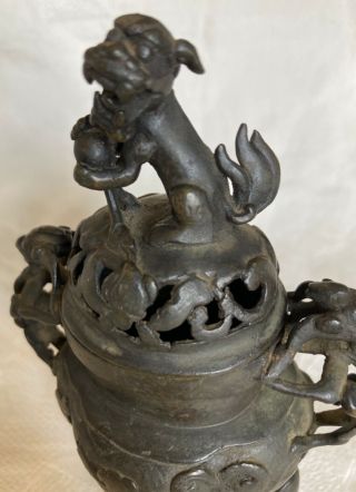 Antique Bronze Foo Dog Incense Burner 2