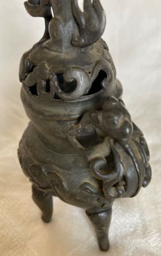 Antique Bronze Foo Dog Incense Burner 3