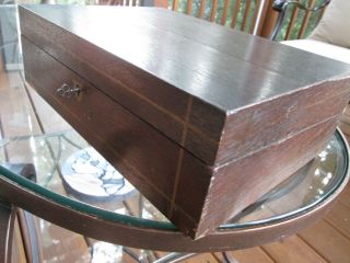 Victorian Or Antique Wood Lap Desk Writing Scholar Box W Lock & Key Inlaid Wood?