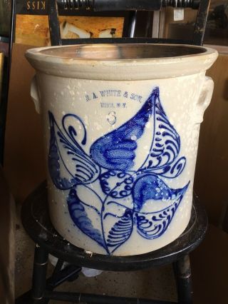 Antique Salt Glazed W/ Blue Floral Design Crock N.  A White & Sons Utica,  Ny 6 Ga
