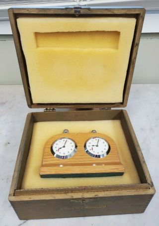 Rare Vintage Wood Solora Chess Clock In Wooden Box