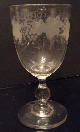 18th Century Hand Blown Wine Glass - Etched Grapes & Leaves 3
