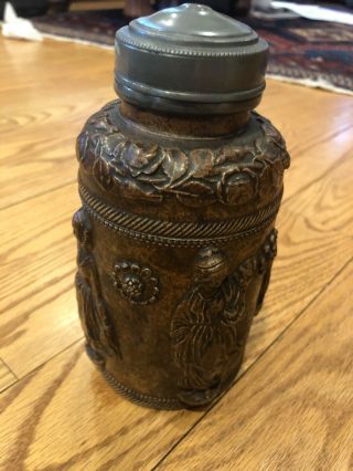 Antique English Tea Caddy 19th Century Pottery Ladies Canister Bottle Pewter Lif