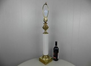Vintage Paul Hanson Porcelain Column & Brass Table Lamp Hollywood Regency