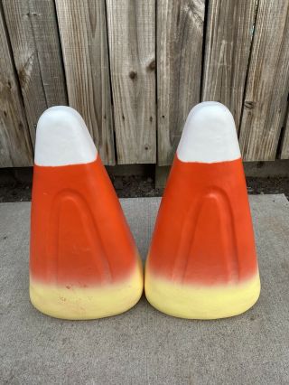 2 Rare Vintage Candy Corns 17 Inches Blow Mold Holiday Halloween Yard Decor