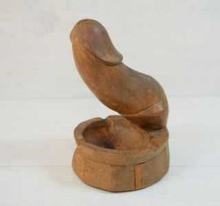 Vintage Erotic Hand - Craved Wooden Figurine Ashtray Art Decorative Collectible