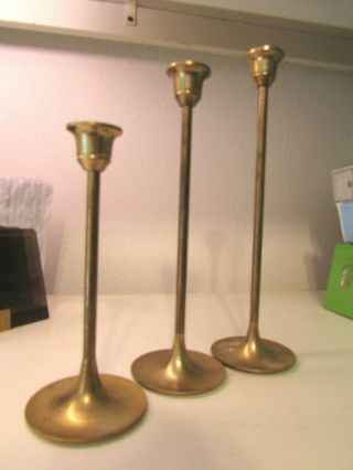 3 Vintage Brass Candlestick Holder Set Graduated 9 " 8” 6 " Taper Taiwan Patina