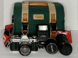 Vintage Canon Ae - 1 Camera 50mm 1:1.  8 Lens Bundle 24 Mm 55 Mm Euc