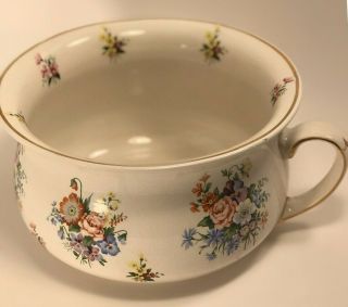 Vintage Royal Ceramic Chamber Pot Made In England Potty Floral 5022 Gold Trim