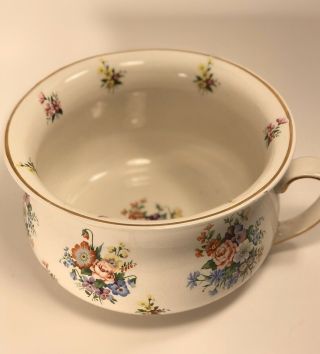 Vintage Royal Ceramic Chamber Pot Made in England Potty Floral 5022 Gold Trim 2