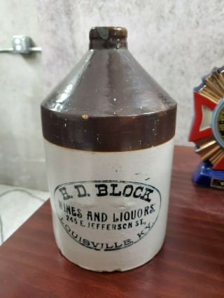 Small Jug Vintage Rare Stoneware Crock H.  D.  Block Wines And Liquers Louisville