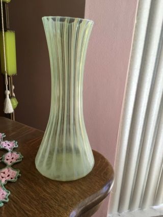 Webb Glass Victorian 1890’s Vaseline Opalescent Hand Blown Art Glass Vase 12” T