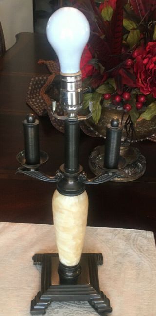 Antique Vintage Marble And Onyx Lamp Lighting Bronze Brass Stunning Piece