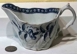 Antique Dr.  Wall Worcester " Convolvulus " Pattern Chelsea Ewer Creamboat,  C.  1775