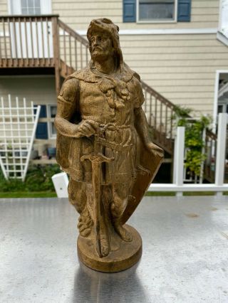 Antique Spelter Pot Metal Viking Knight Gladiator Wearing A Bearskin 10 1/2 "
