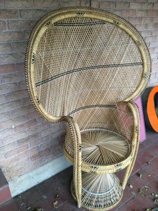 Vintage Wicker Peacock Rattan Chair Boho Large Fan Back