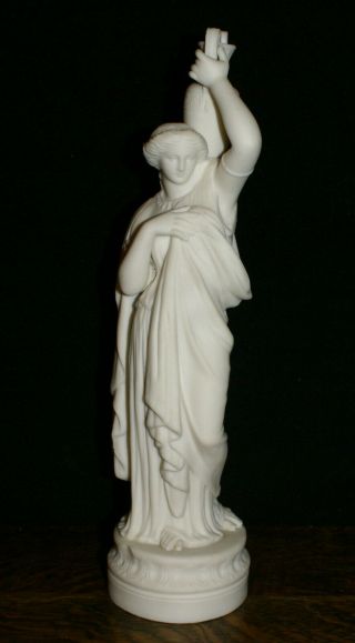 Parian Ware White Porcelain 14.  25 " Figure Of A Grecian Roman Woman Holding Urn