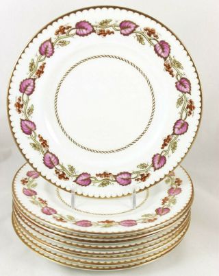 Hand Painted Set 8 Salad Plates Royal Worcester China Montpelier Z2062 Pink Gold