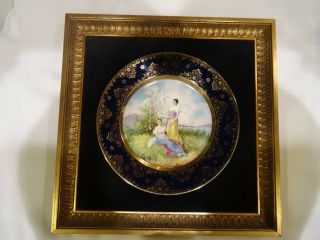 Vintage Royal Vienna Hand Painted Plate In Gilt Frame 14 1/2 " Square Awesome