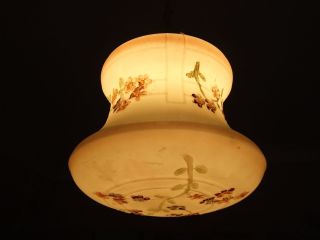 Antique Victorian Milk Glass Shade Hand Painted W Floral Design 1900 