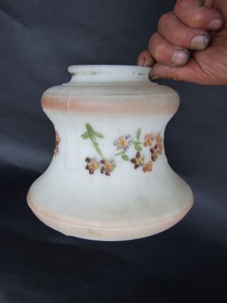 Antique VICTORIAN MILK GLASS SHADE HAND PAINTED W FLORAL DESIGN 1900 ' s 3