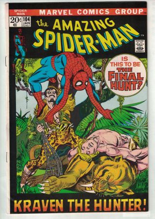 The Spider - Man 104 (vol 1,  1972) Kraven The Hunter,  Ka - Zar & Zabu [vf,  ]