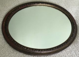 Stunning Vintage Oval Wall Mirror W/ornate Victorian Style Wooden Frame 22”x 18 "
