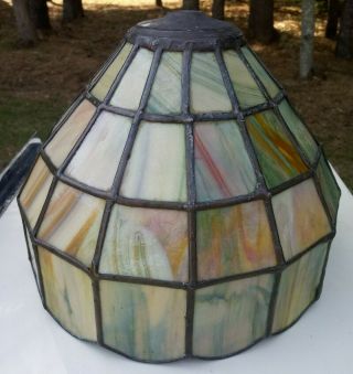 Antique Arts & Crafts Green Slag Glass Paneled Lamp Shade
