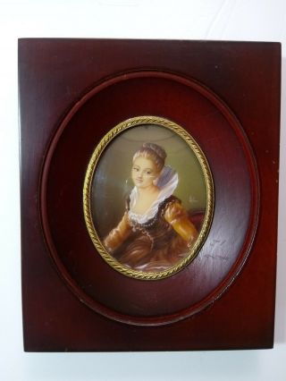Antique French Hand Painted Portrait Miniature Young Lady Princess
