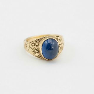 Vintage 9ct Gold Blue Spinel Cabochon Ring,  5g,  1968,  Victorian Style,  Sz I 1/2