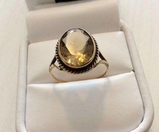 Ladies Vintage Fully Hallmarked Solid 9 Carat Gold Large Smokey Quartz Ring