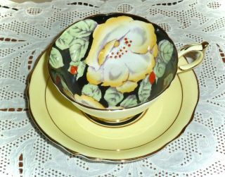 Paragon Double Warrant Yellow & Black Footed Bone China Cup & Saucer S7658