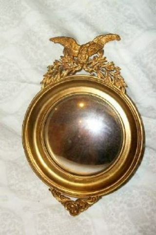 Antique Bronze Ormolu Federal Eagle Convex Bullseye Mirror French Petite Rare