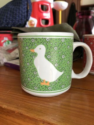 Vintage Duck Coffee Cup Mug Jsny Calico Country Green Ceramic Porcelain