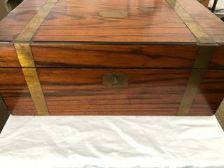 Antique Lap Desk Or Writing Slope With Inkwells And Key - 16.  5 X 9.  5 X 6.  5