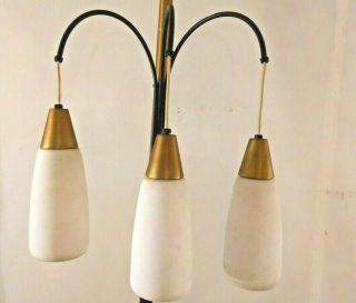 Vintage Mid Century Modern 3 Brass Gold Hanging Drop Cylinder Pole Lamp Light