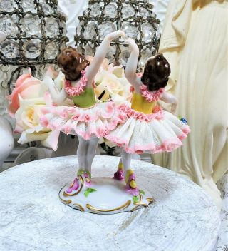 Antique Dresden Lace Porcelain Figurine Double Ballerina Girls Dancing Volkstedt 3
