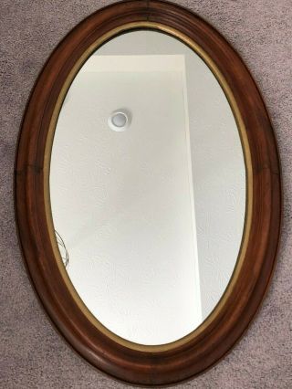 Large Antique Wall Mirror Oval Shaped Wood Frame