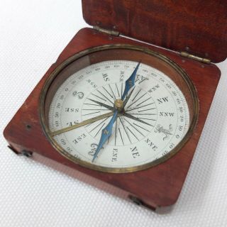 Antique Victorian Wooden Box Pocket Compass C.  1860 Vintage Francis Barker & Son
