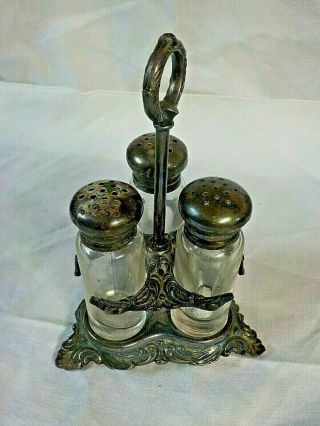 Vintage Wilcox International Silver Co Salt And Pepper Shakers W/stand