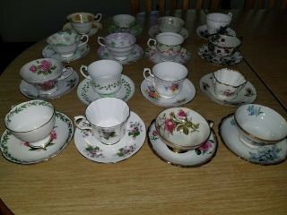 Vintage Tea Cups And Saucers,  Set Of 16.  All But One Are In.