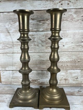Vintage Pair Solid Brass Candle Holders Candlesticks Square Base 9”