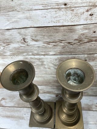 Vintage Pair SOLID Brass CANDLE HOLDERS CANDLESTICKS Square Base 9” 2
