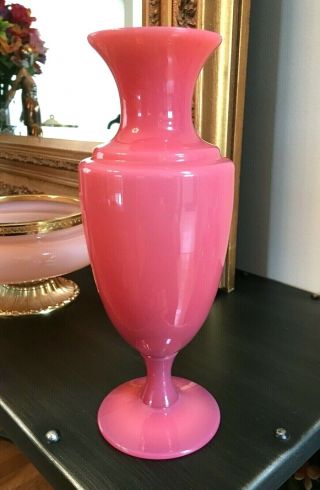 Vintage French Art Glass Vase Pink Opaline Signed Sevres France Large 10 "